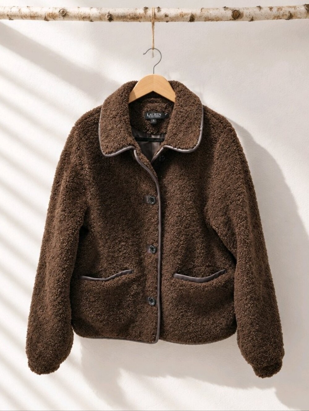 Lauren Ralph Lauren NWT Brown Sherpa Button-Up Lined Teddy Jacket